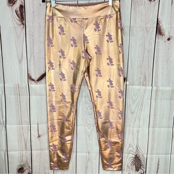 Disney Metallic Rose Gold Mickey Mouse Leggings - Picture 1 of 6